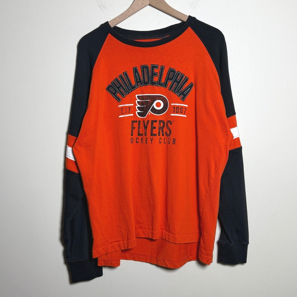 NHL Mens Cotton Shirt XL Orange Raglan Philadelphia Flyers Hockey Club Sports